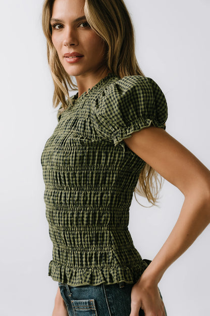 Ruth Smocked Top in Green FINAL SALE