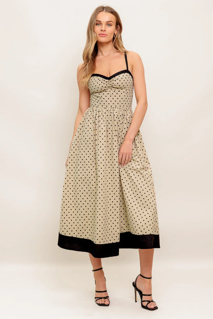 POLKA DOT PASSION MAXI DRESS TAUPE