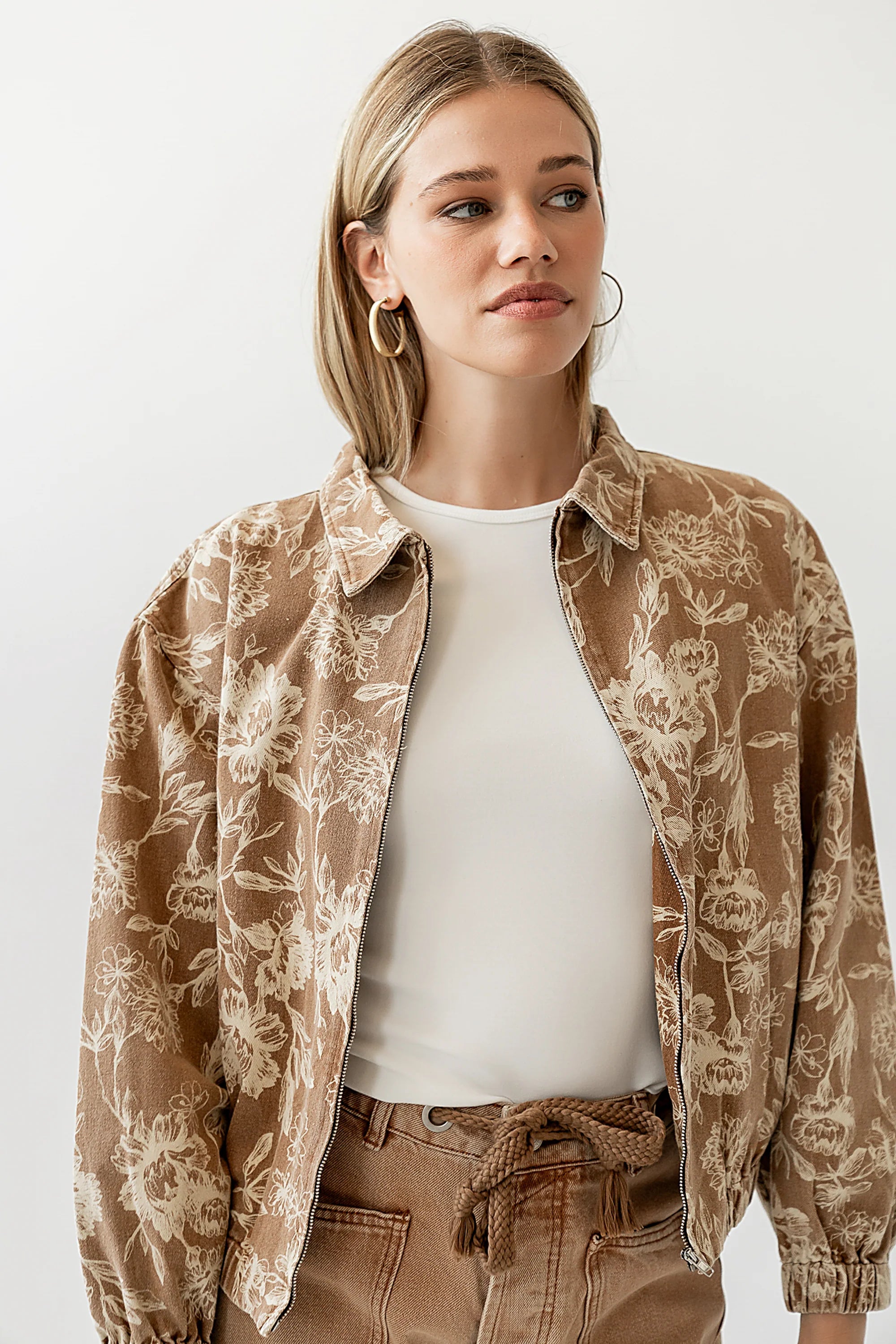 Kellie Floral Bomber Jacket in Camel FINAL SALE