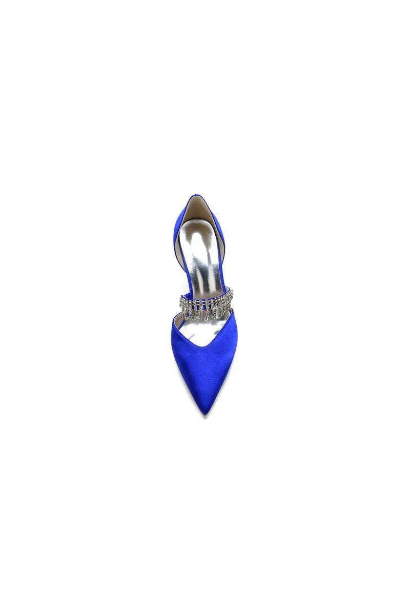 Cocktail Pointed Toe Crystal Tassel Buckle Strap Heels