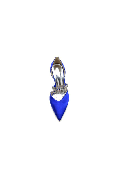 Cocktail Pointed Toe Crystal Tassel Buckle Strap Heels