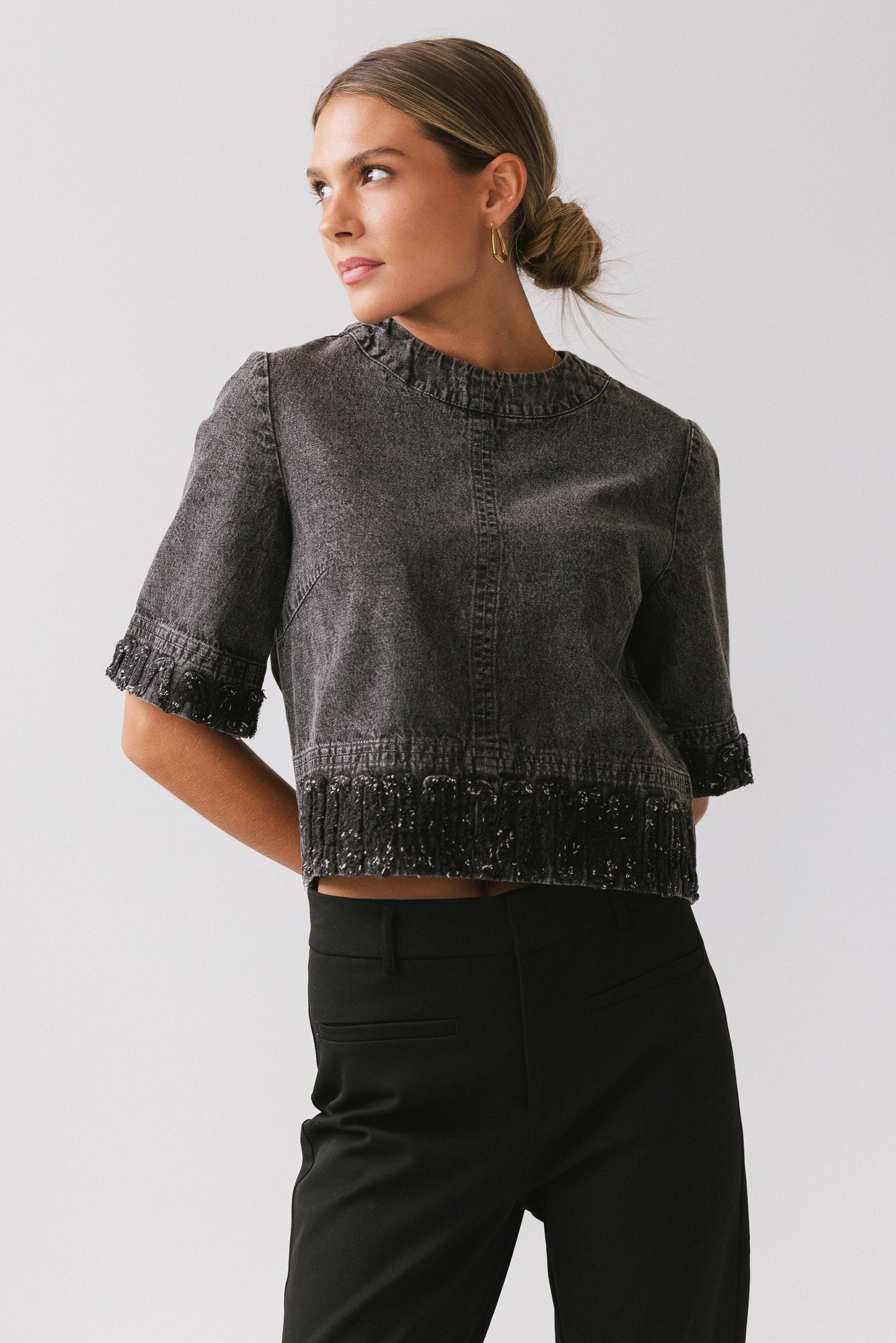 Jana Denim Top in Black