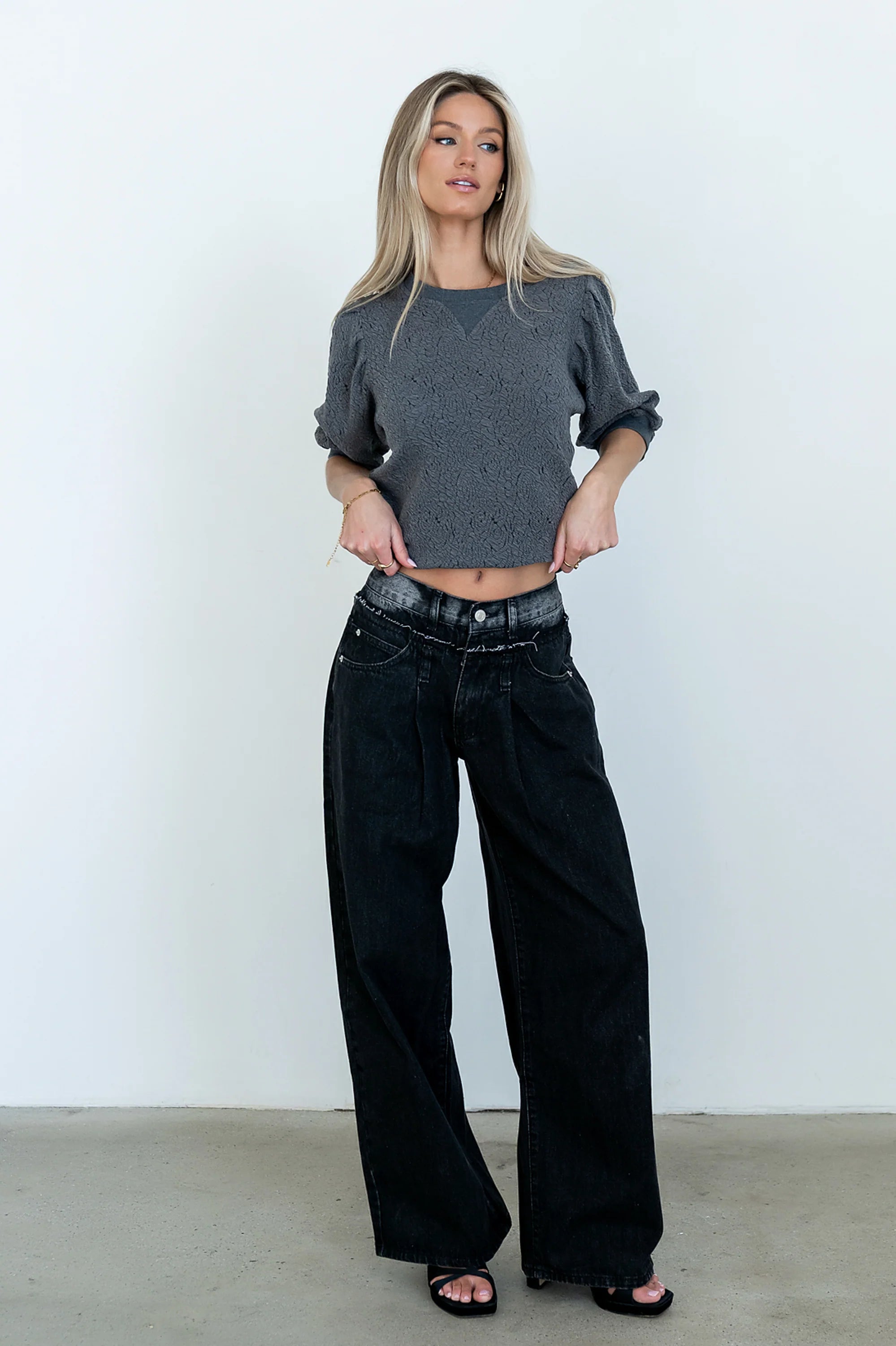Marrel Textured Top in Charcoal FINAL SALE