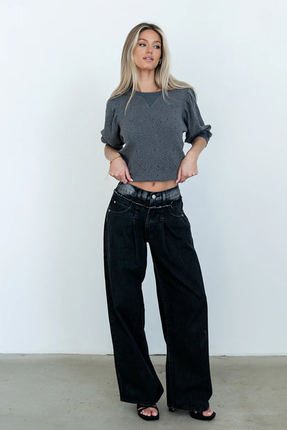 Marrel Textured Top in Charcoal FINAL SALE