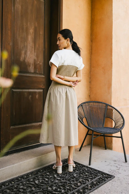 Florence Smocked Midi Dress in Taupe FINAL SALE