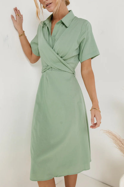 Bennett Collared Dress in Sage FINAL SALE
