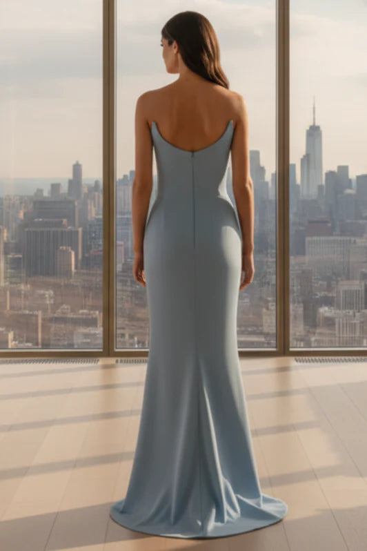 Daris Gown Light Blue Cat Eye Scoop Neckline Dress