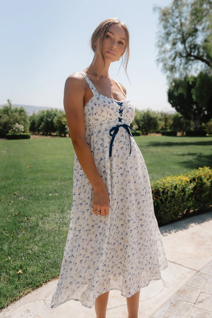 Charley Floral Midi Dress in Blue