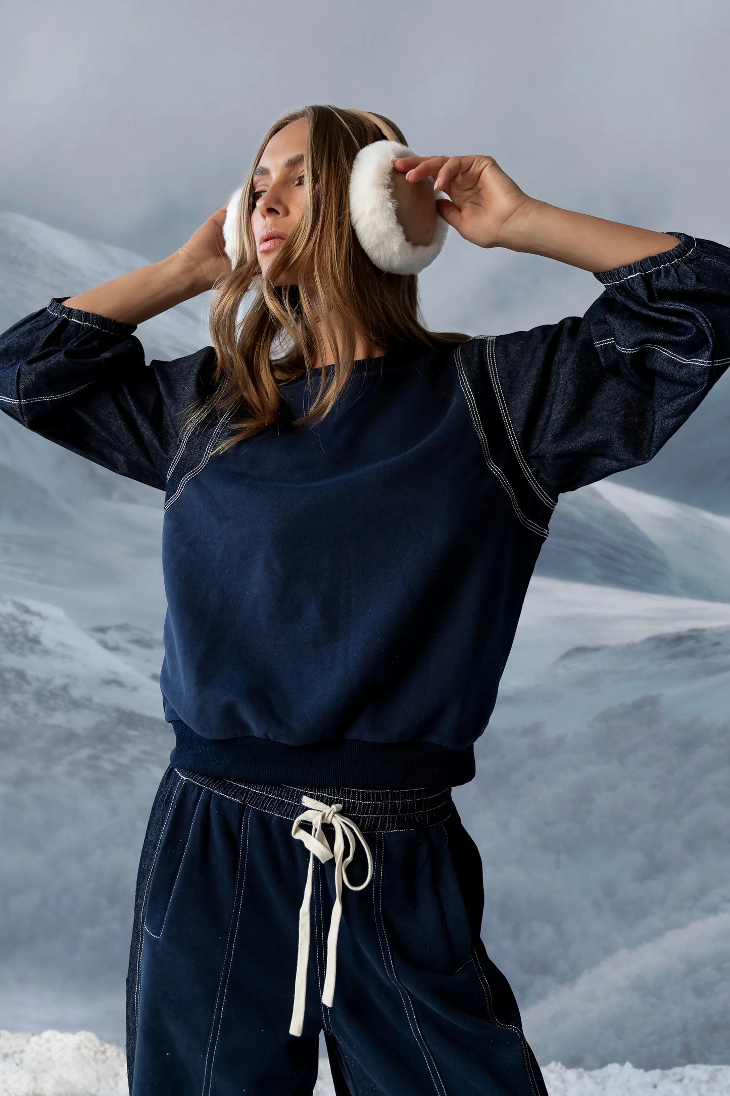 Malinda Mixed Media Top in Dark Wash FINAL SALE