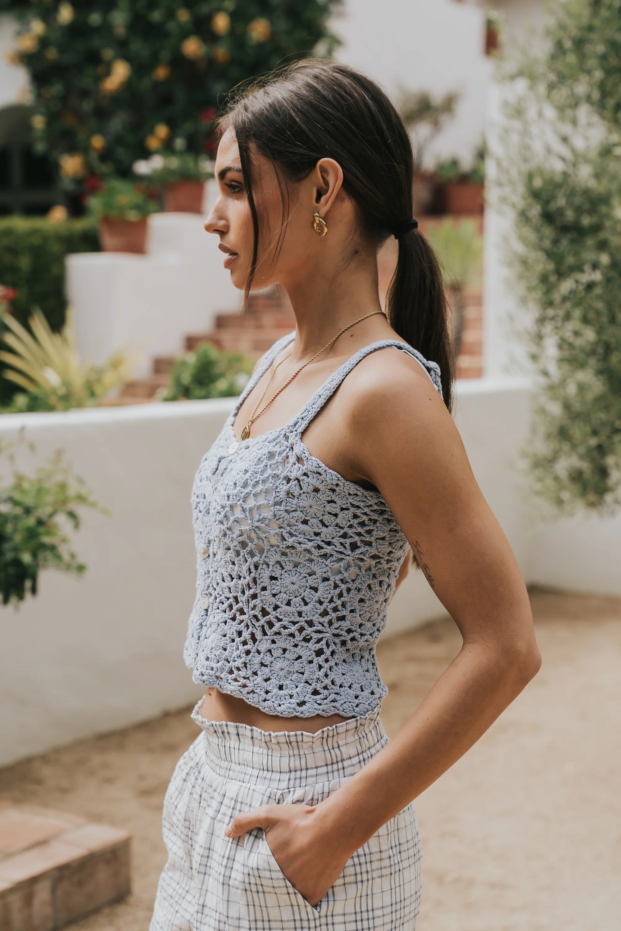 Marko Crochet Tank Top in Blue
