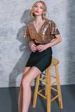MIDNIGHT GLAM BLACK GOLD MINI DRESS