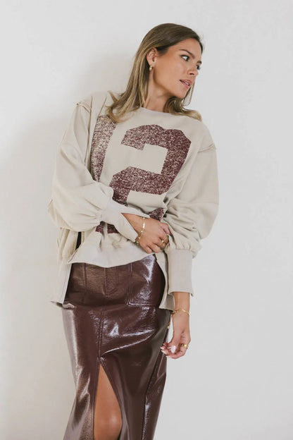 Varsity Distressed Top in Sand FINAL SALE