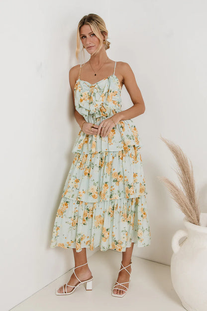 Ava Floral Midi Dress in Sage FINAL SALE
