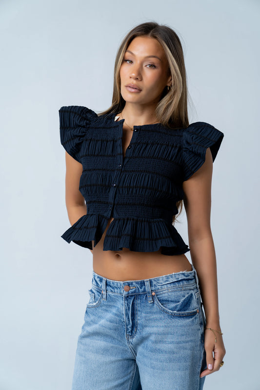 Holly Smocked Blouse in Navy