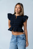 Holly Smocked Blouse in Navy
