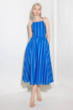 LET THE GOOD IN BLUE STRIPE TIE BACK MIDI DRESS