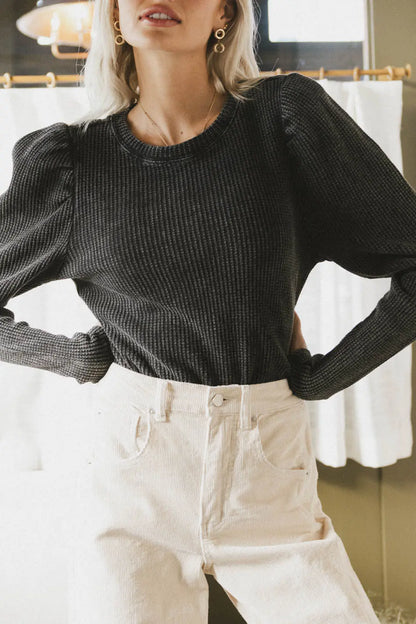 Kelcey Waffle Knit Top in Black FINAL SALE