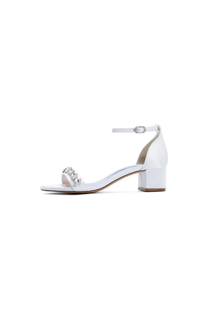 Satin Block Heel Sandal with Diamond Embellishments
