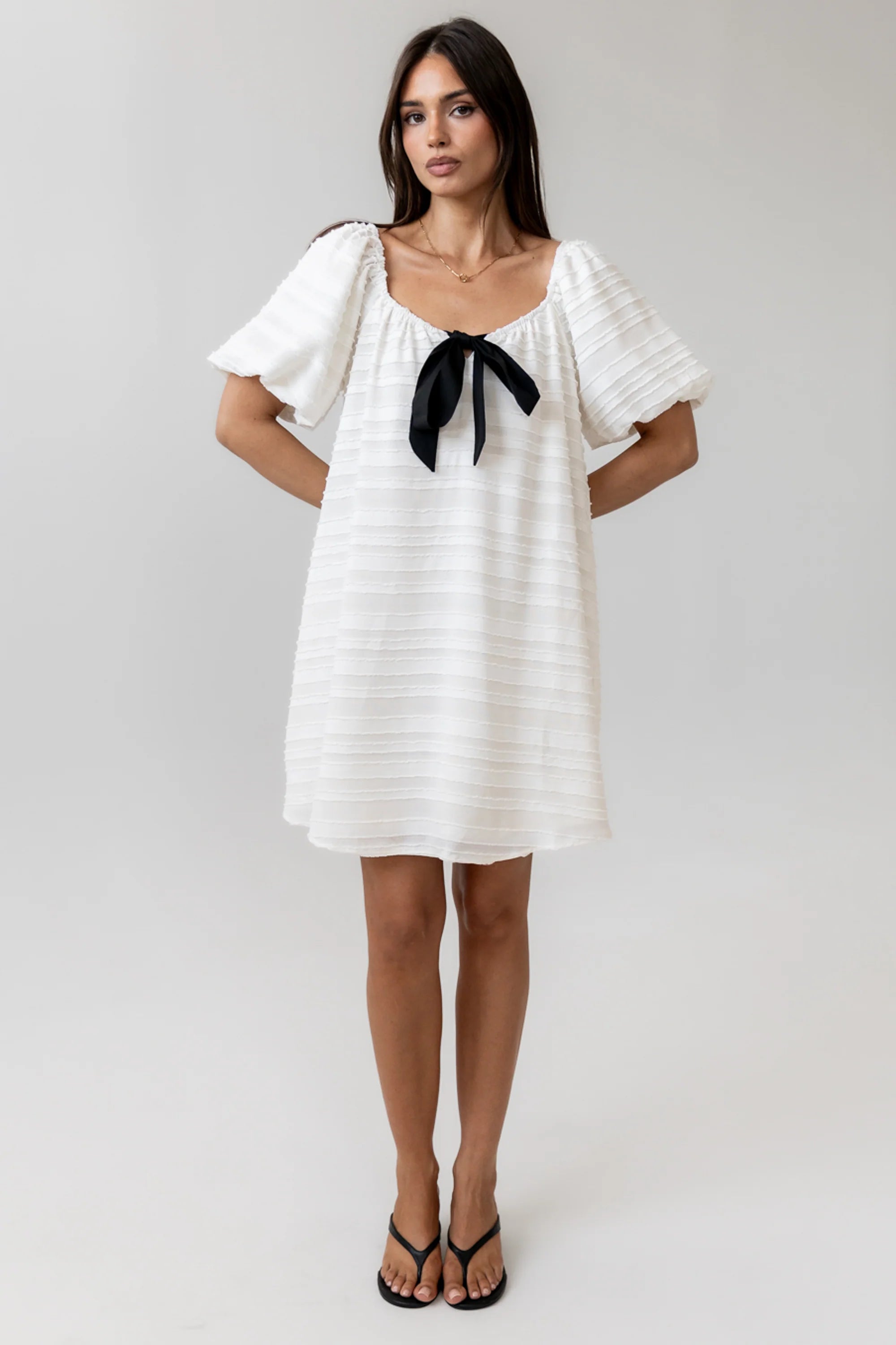 Minnie Textured Baby Doll Dress in Ivory FINAL SALE