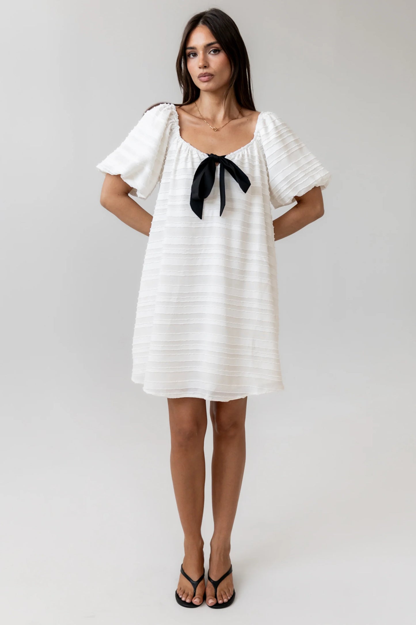 Minnie Textured Baby Doll Dress in Ivory FINAL SALE