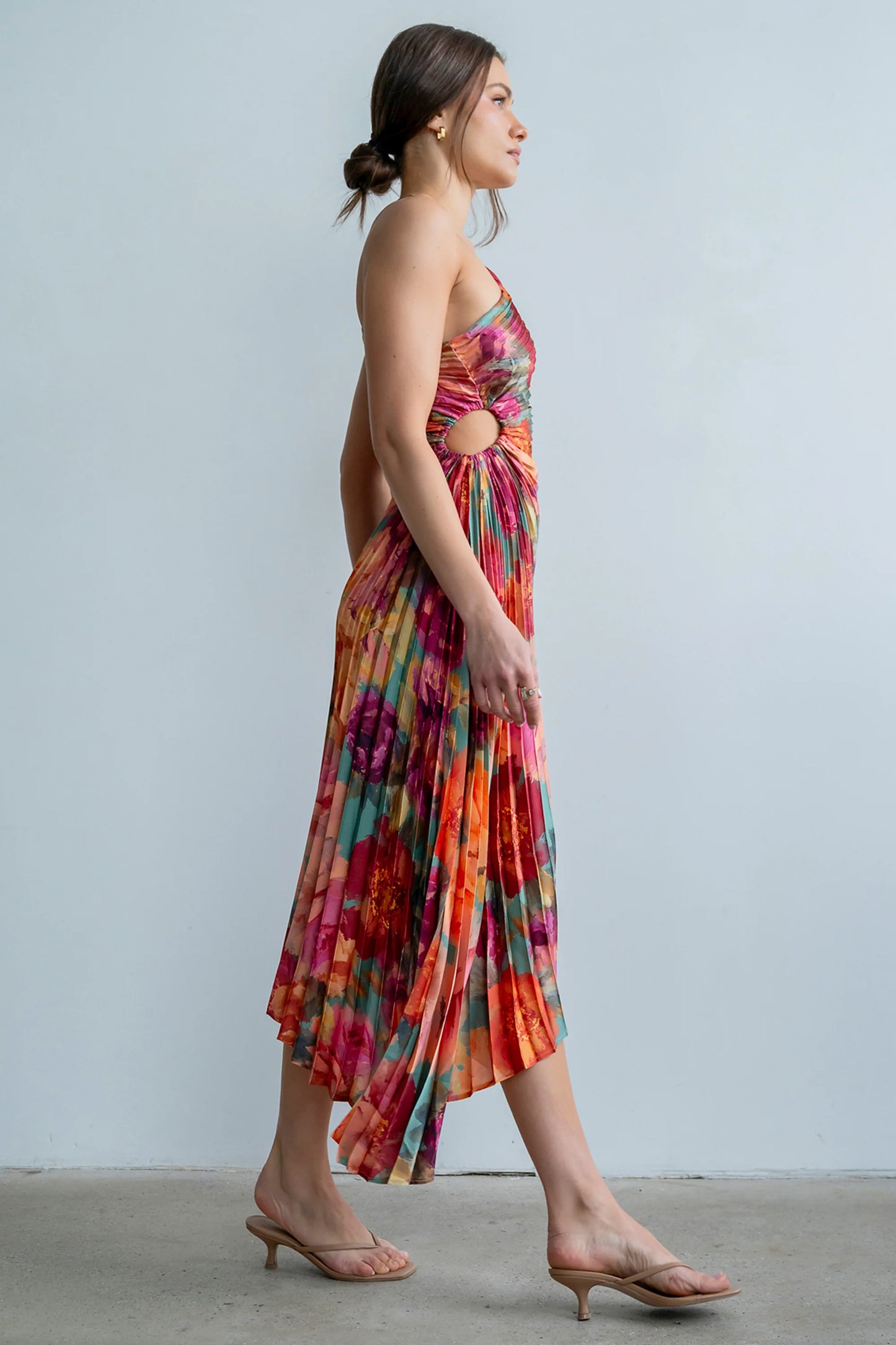 Asymmetrical Pleated Maxi Dress in Multi