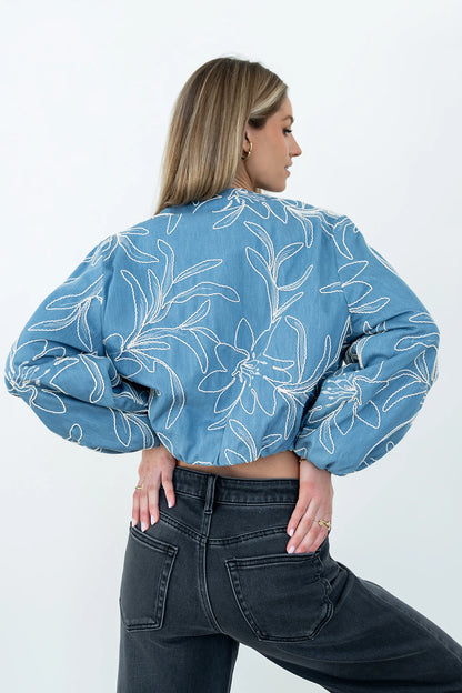 Sidney Embroidered Jacket in Medium Wash