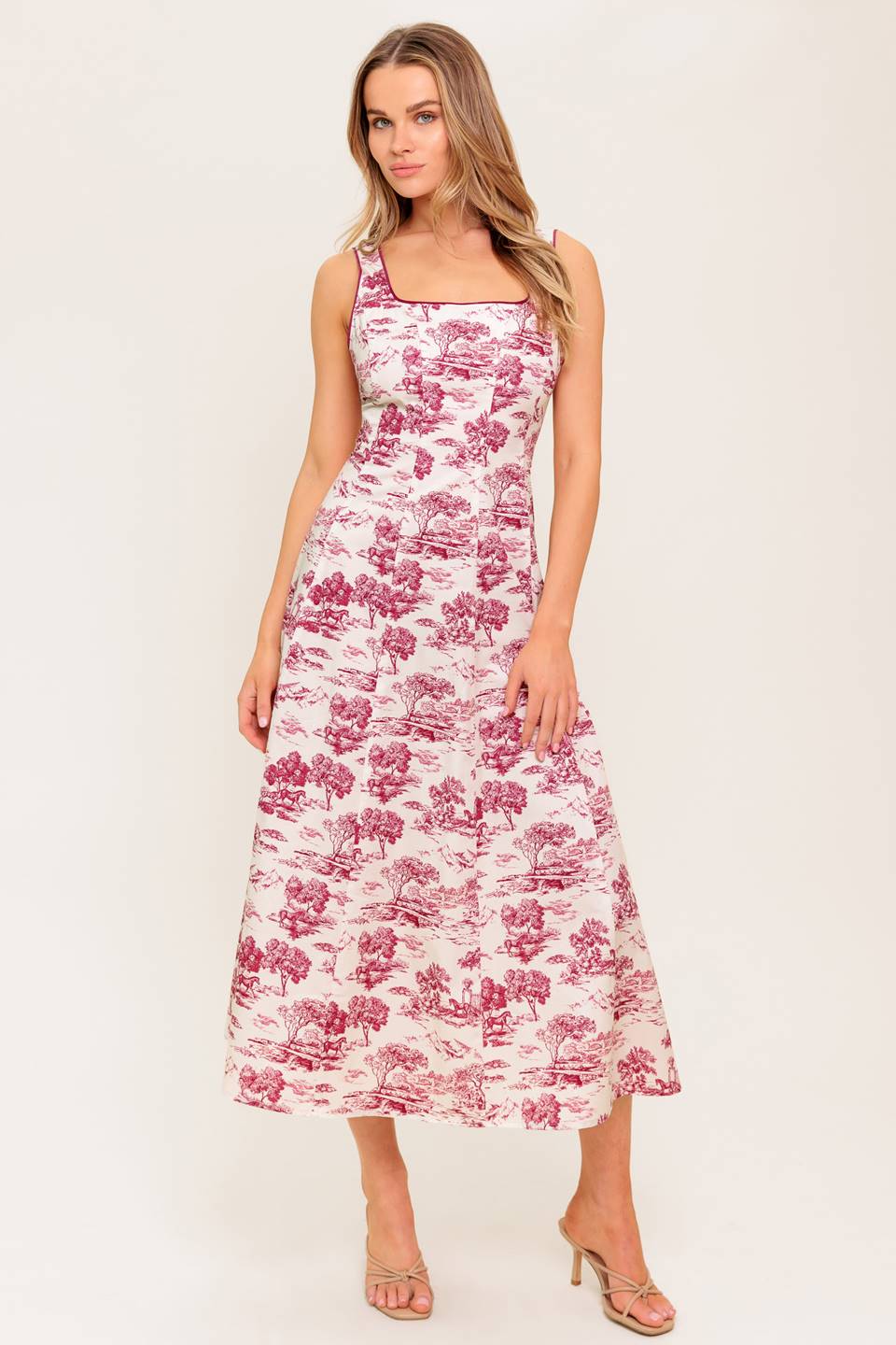 RASPBERRY ROSÉ TOILE MIDI DRESS BERRY