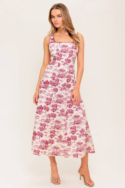 RASPBERRY ROSÉ TOILE MIDI DRESS BERRY