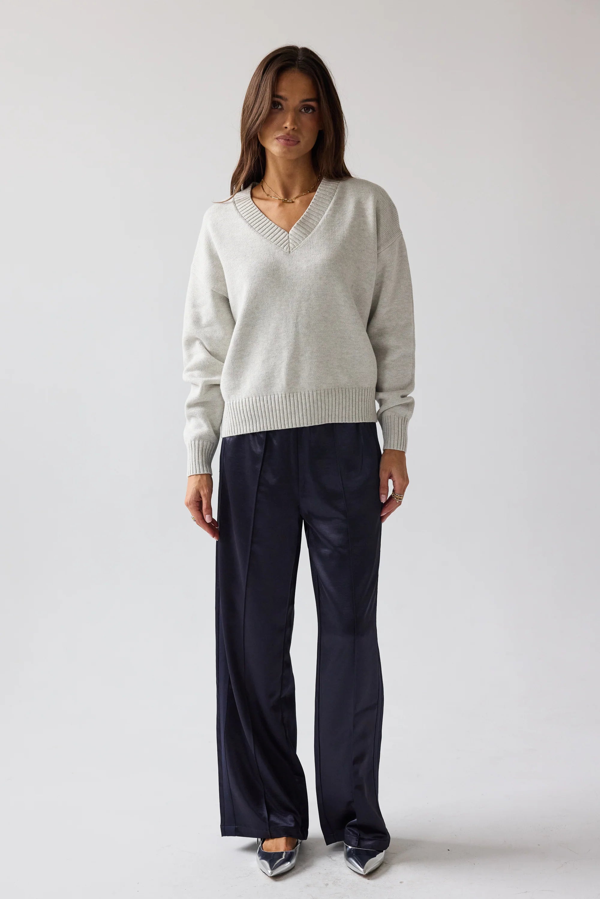 Adella Knit Sweater in Silver FINAL SALE