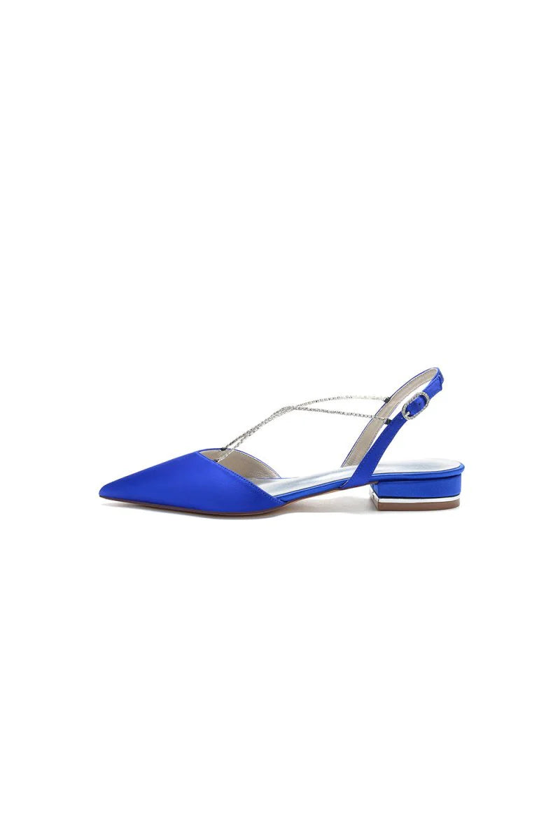 Satin Pointed Toe Beading Buckle Kitten Heels