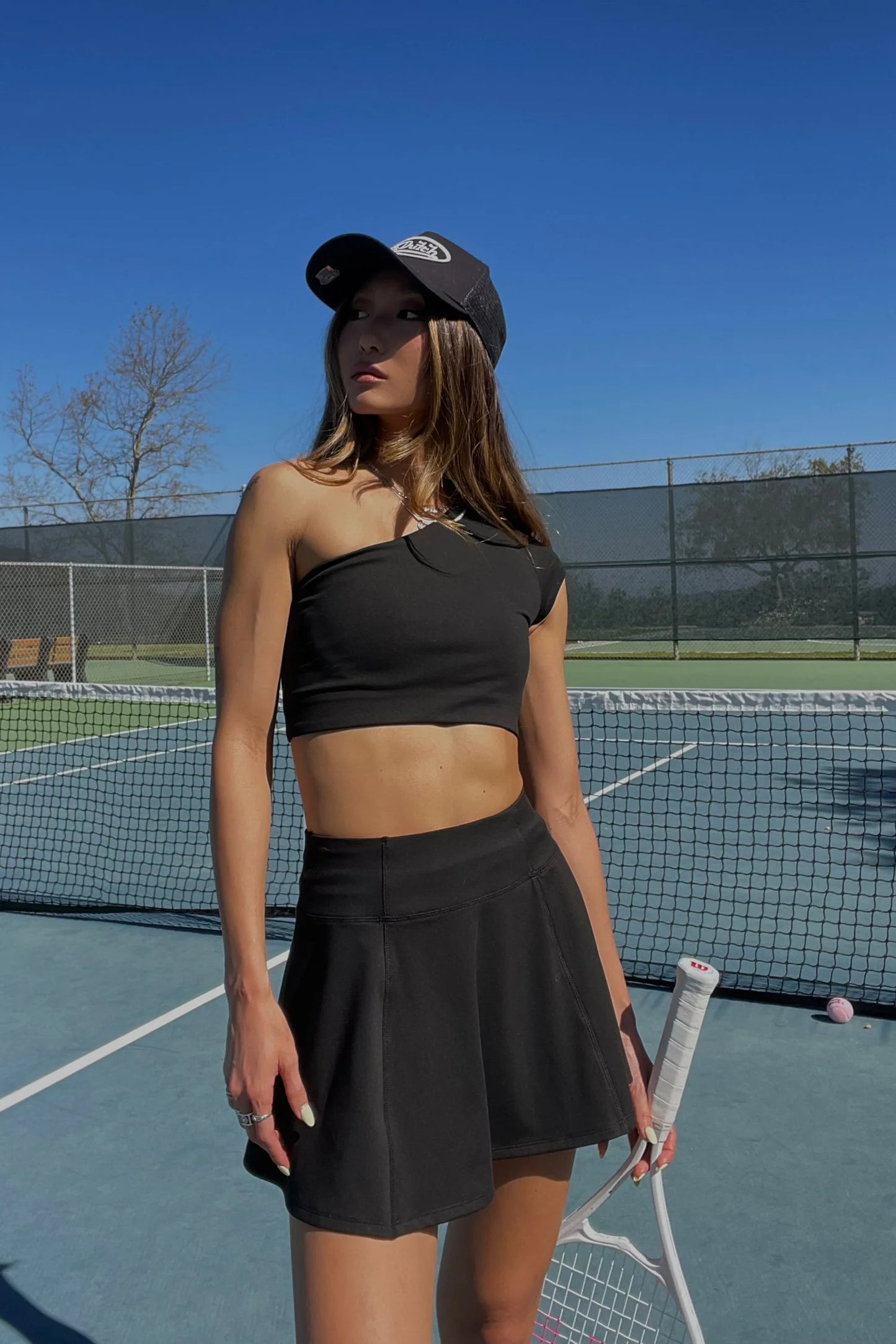 Mia Smoothing One Shoulder Crop Top in Black