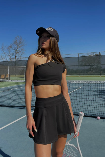 Mia Smoothing One Shoulder Crop Top in Black