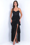 Vanna Lace Tiered Maxi Dress Black