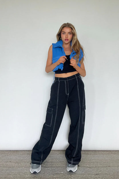 Lydia Contrast Seam Parachute Pants