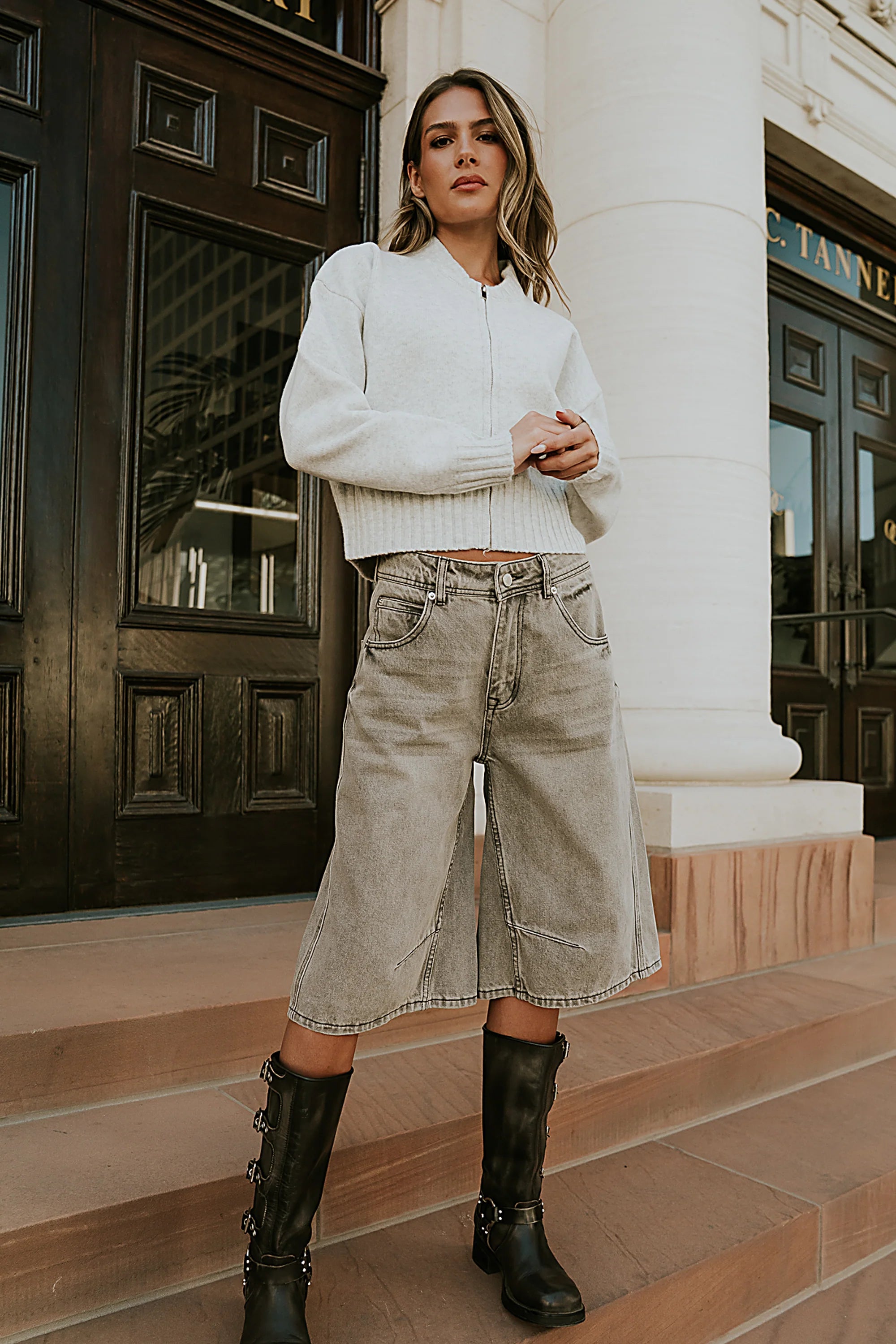 Kelly Knit Bomber Jacket in Grey FINAL SALE