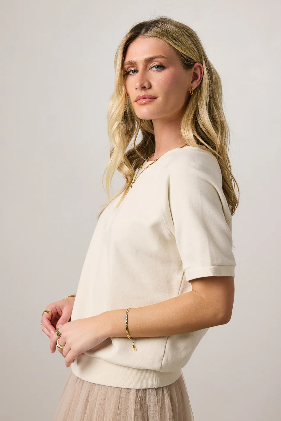 Pauly Short Sleeve Top in Cream
