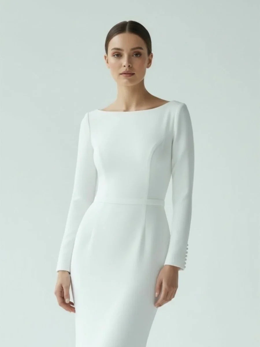 Mermaid Scoop Neck V Back Satin Wedding Dress