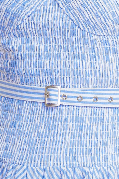 JOURNI STRIPED MIDI DRESS BLUE WHITE