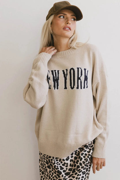 New York Crew Neck Sweater in Cream FINAL SALE