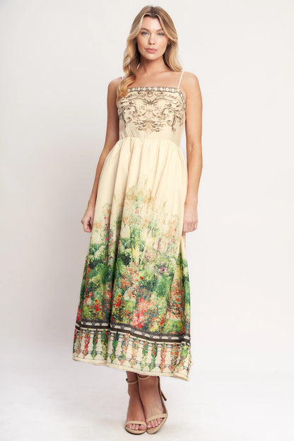HEIRLOOM BORDER PRINTED MIDI DRESS