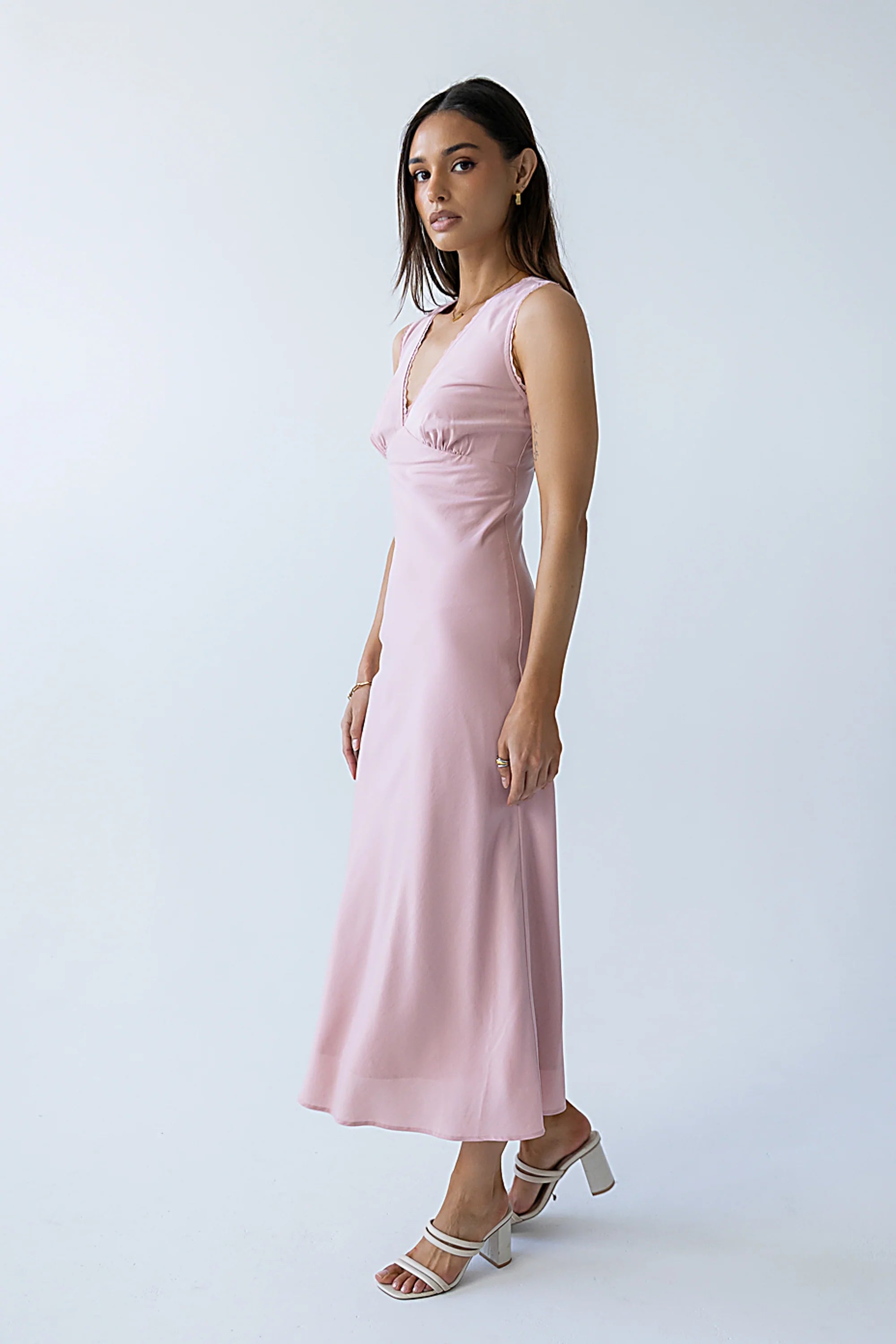 Hailey Lace Trim Maxi Dress in Pink