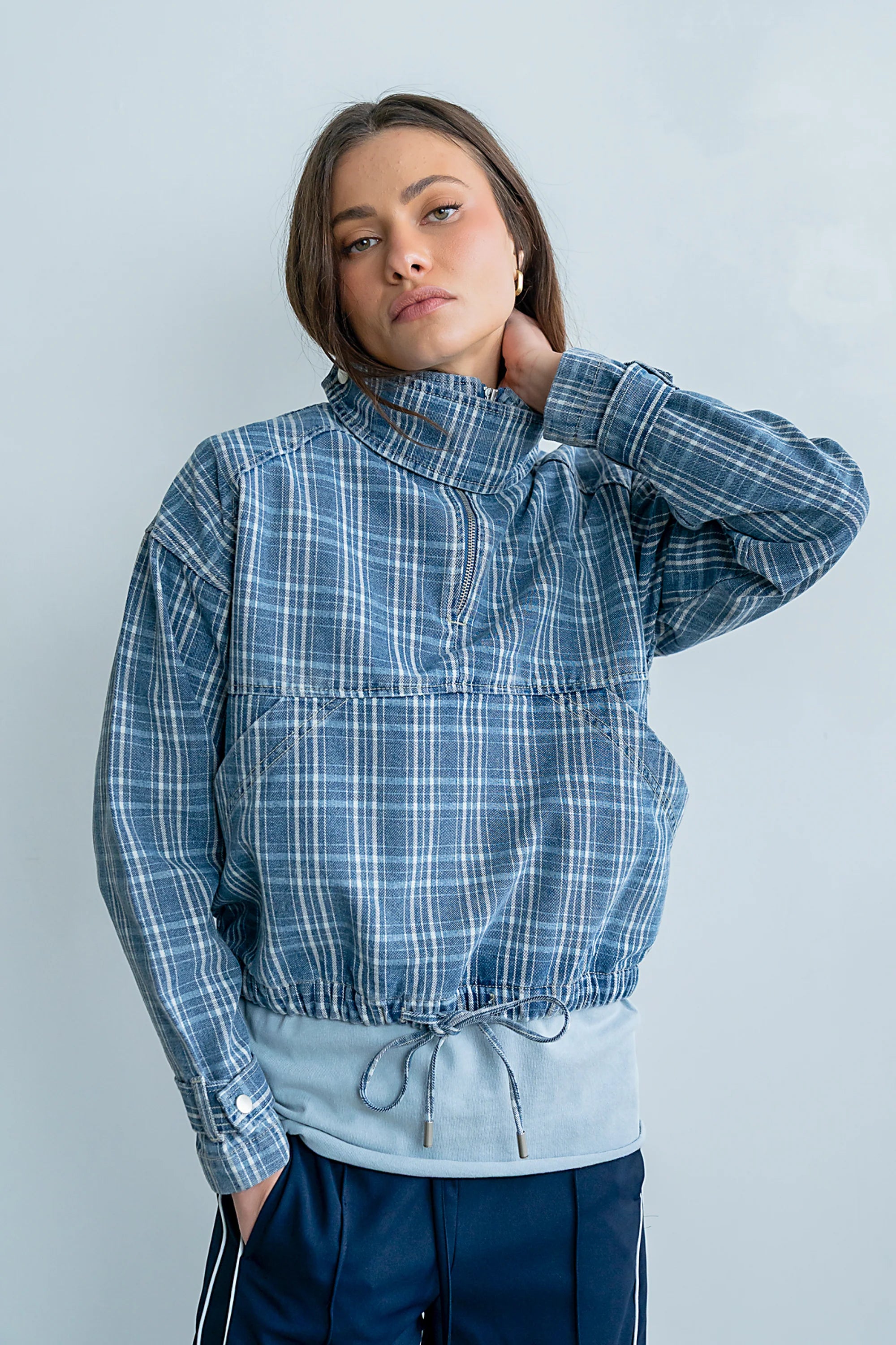 Regina Denim Jacket in Plaid Denim