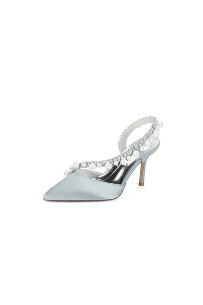 Royal Blue High Heels with Pearl and Crystal Embellishments Description