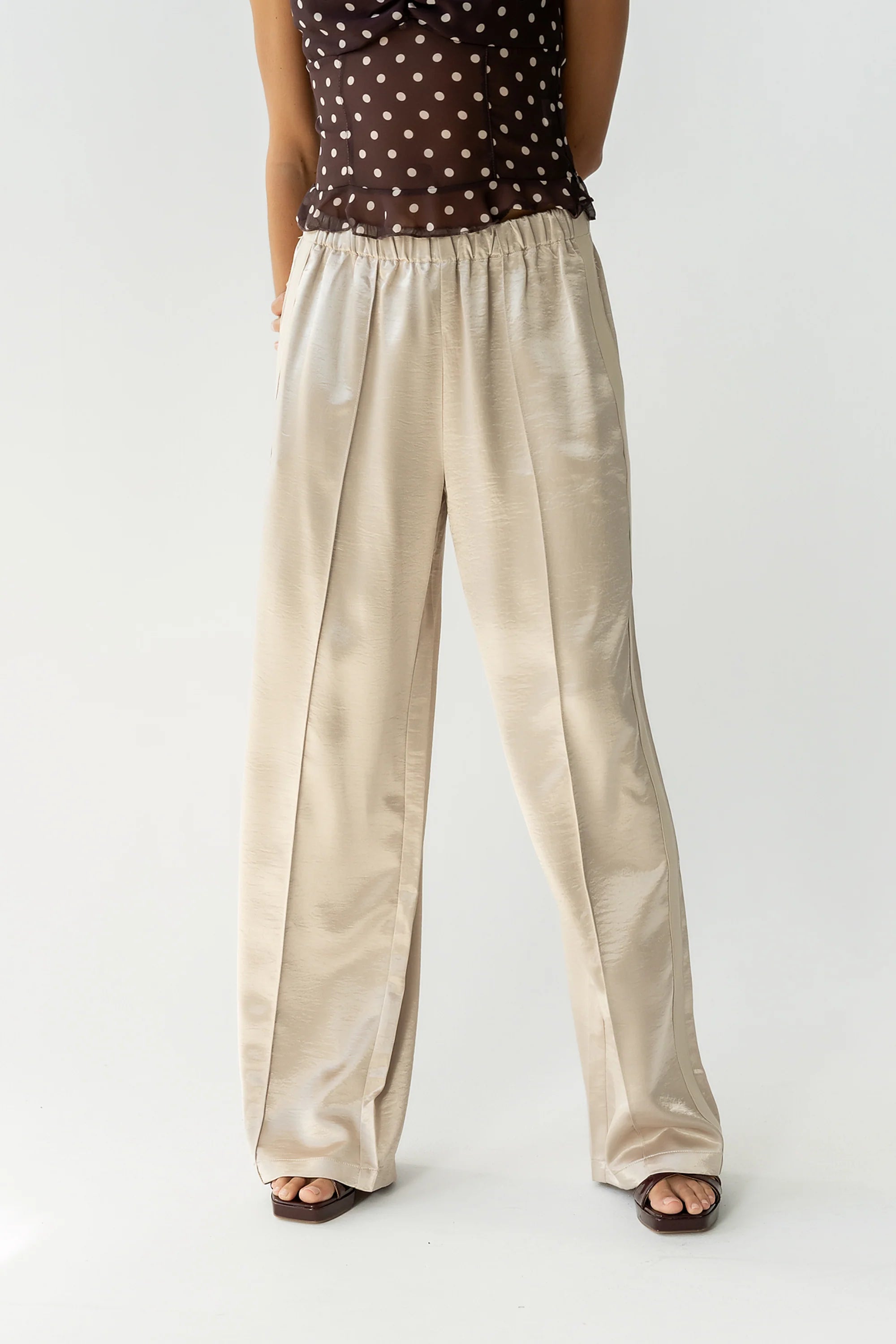Gemma Satin Wide Leg Pants in Champagne