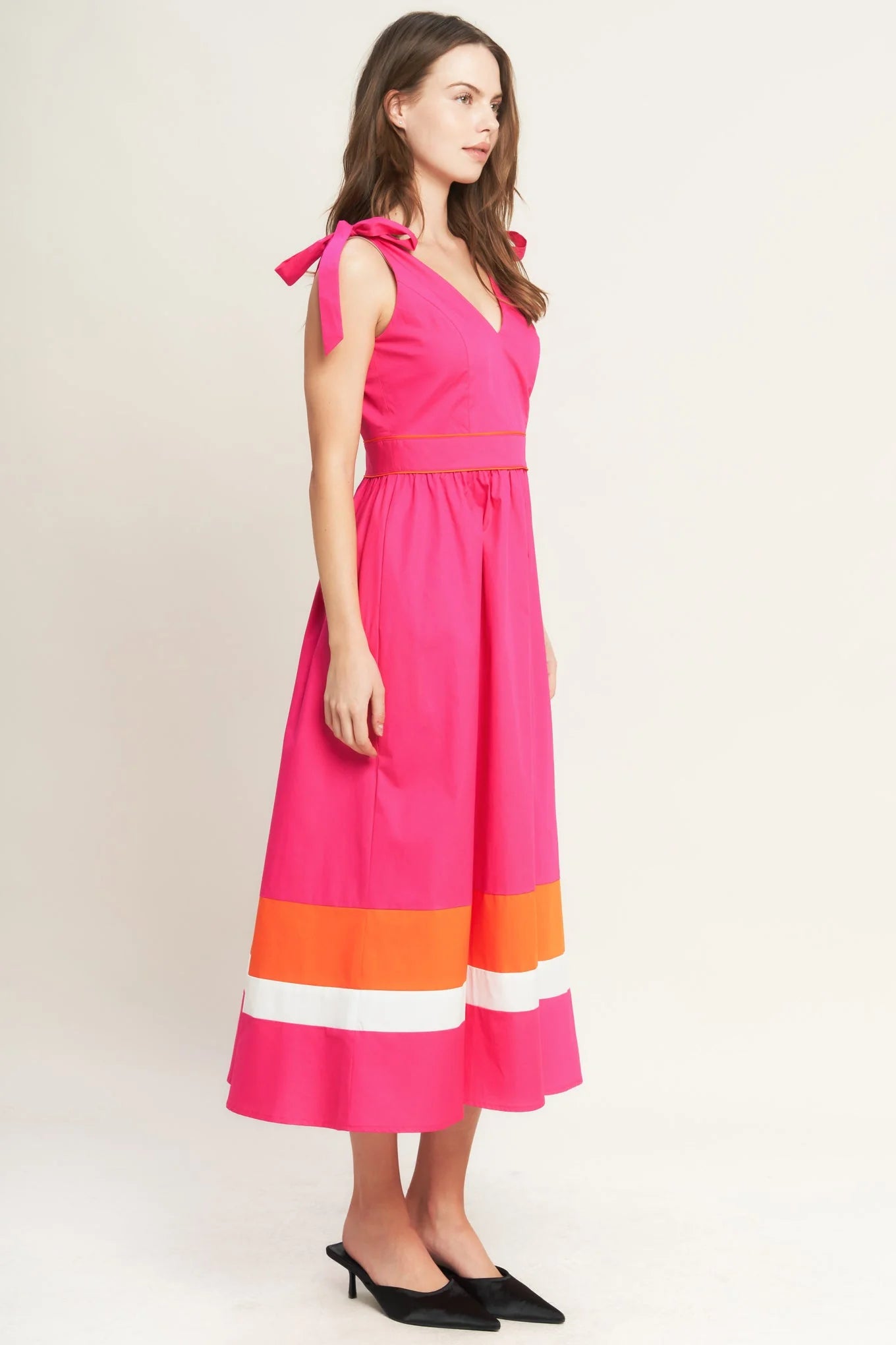 FOREST CHARM FUCHSIA ORANGE MIDI DRESS