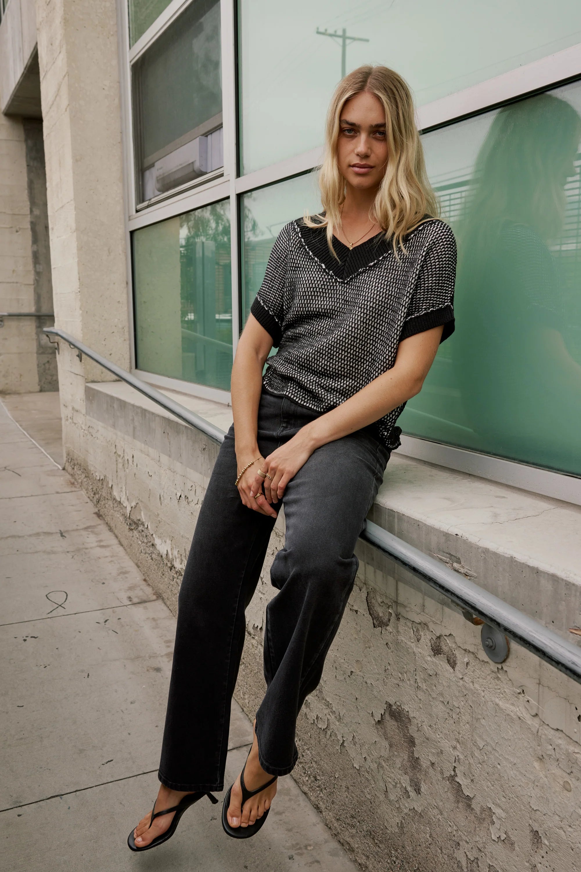 Saige Contrast Sweater in Black FINAL SALE