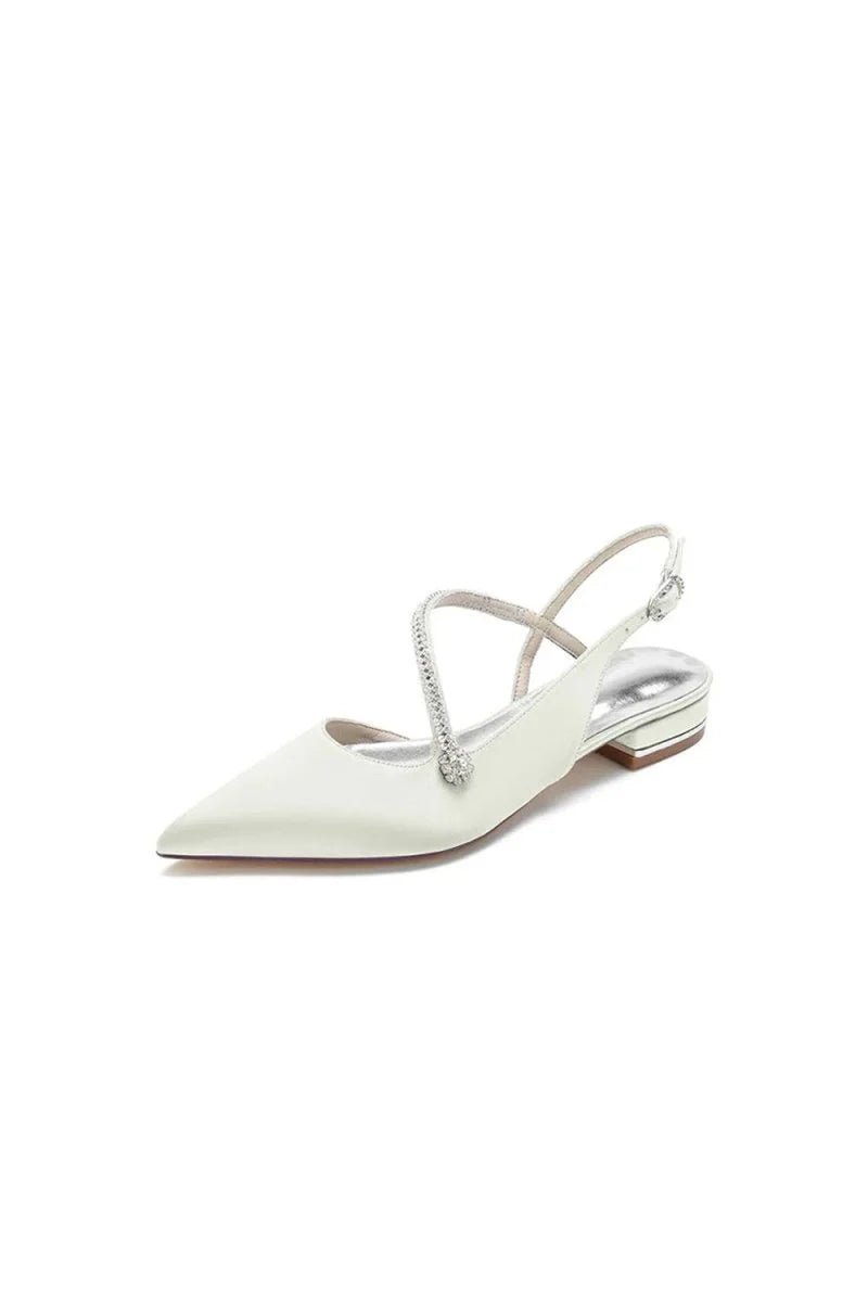 Beaded Pointed Toe Buckle Kitten Heels