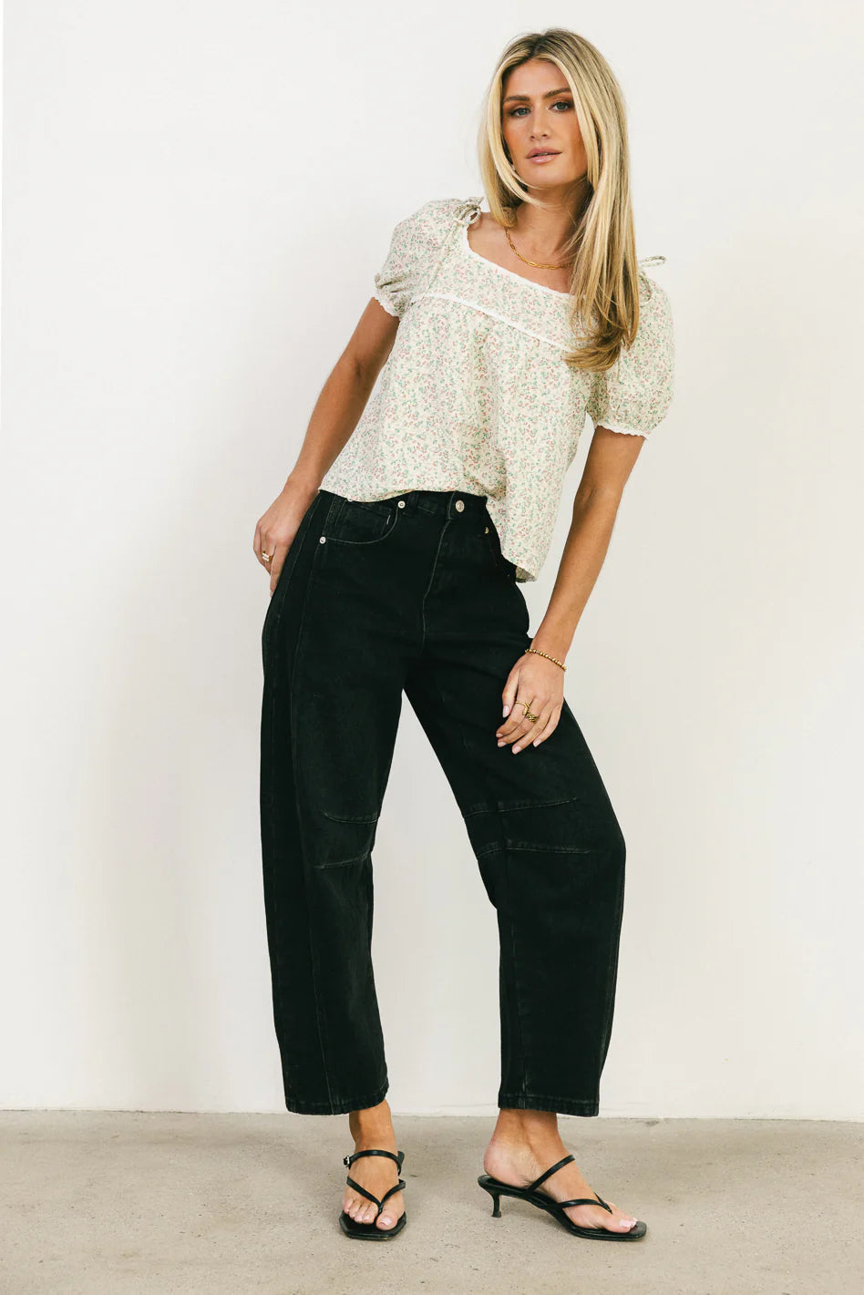 Peony Lace Trim Blouse in Blush FINAL SALE