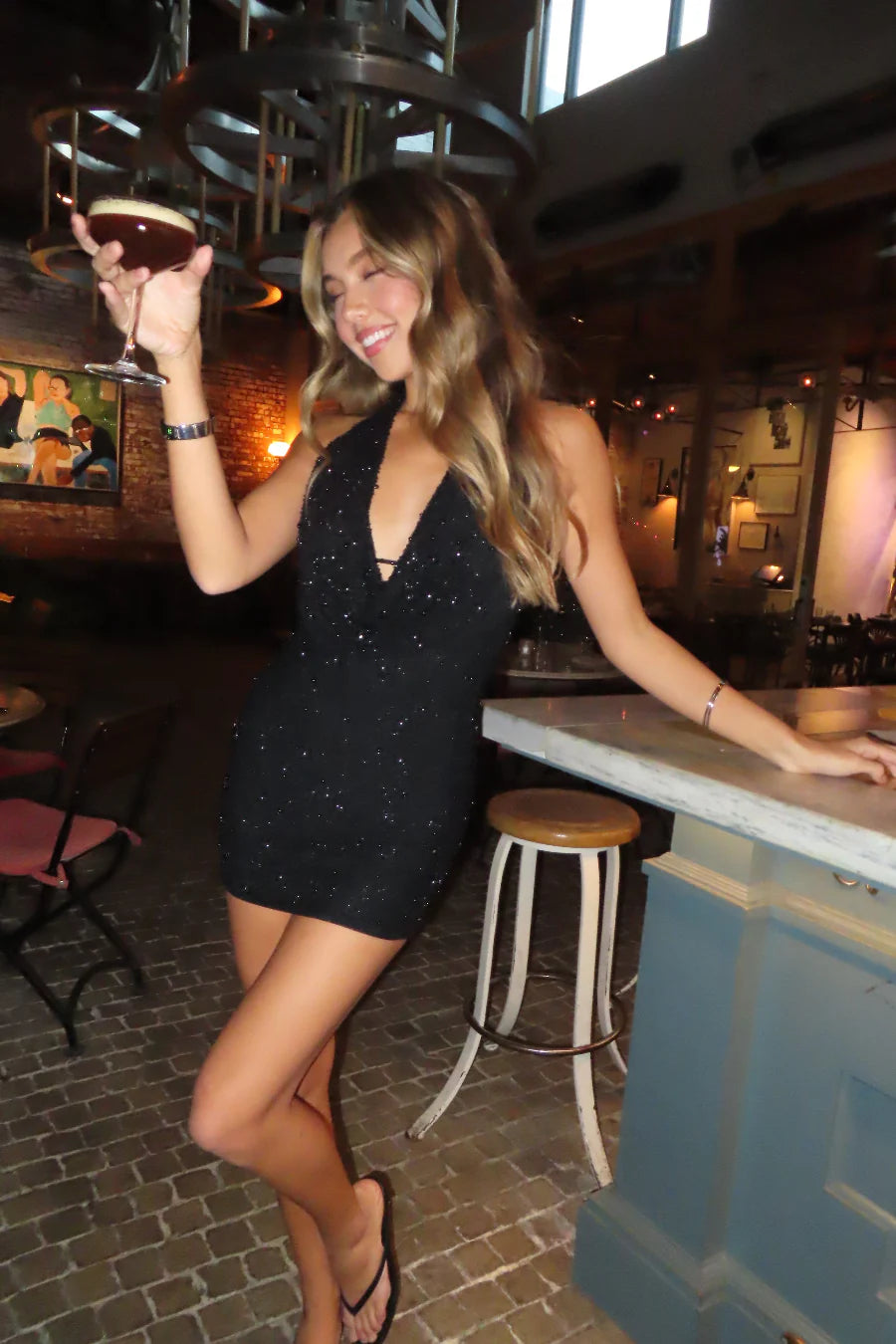 Valerie Cowl Neck Sequin Mini Dress