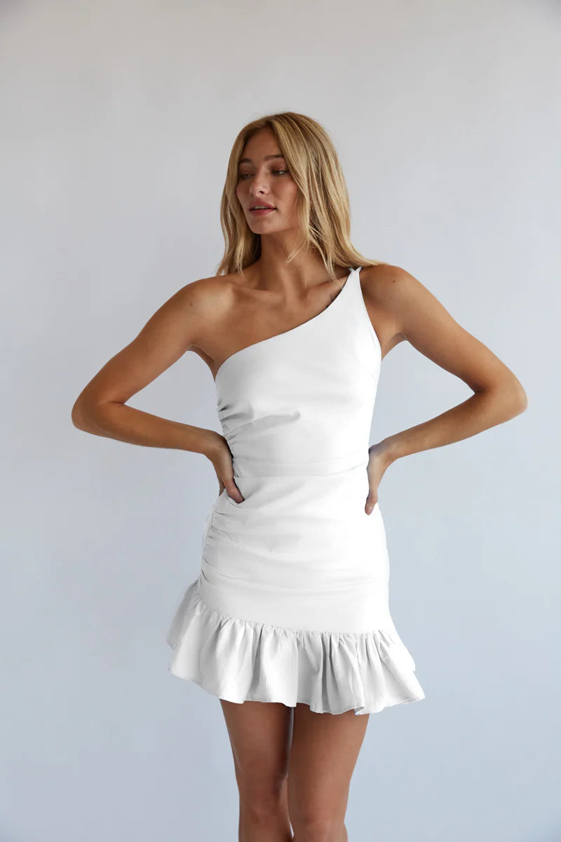 Athena Ruched One Shoulder Mini Dress